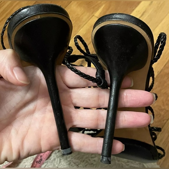 GUCCI black leather braided open toe heels shoes 9 b - Picture 6 of 7